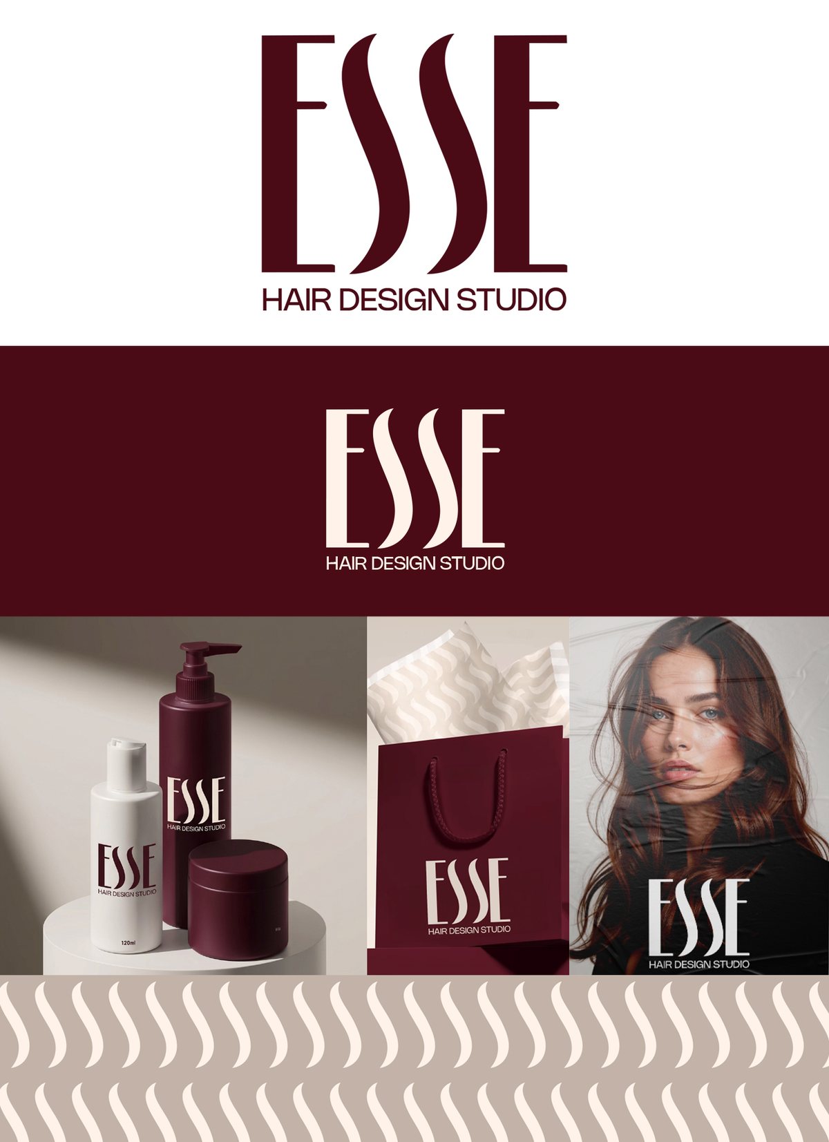 eSSe Hair Design Studio marka kimliği panosu
