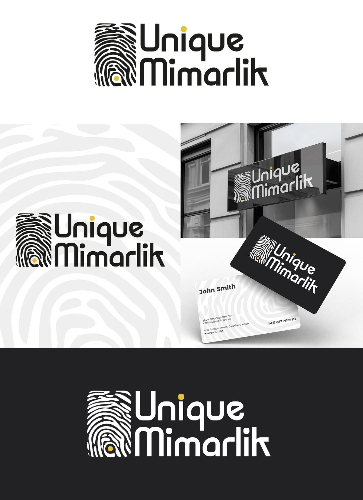 Unique Mimarlık marka kimliği panosu